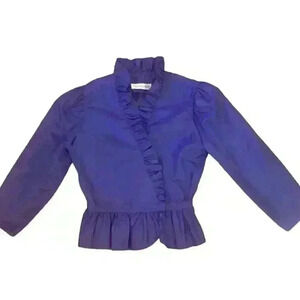 Wrap Blouse Blue Ruffles  Peplum Vintage size 12